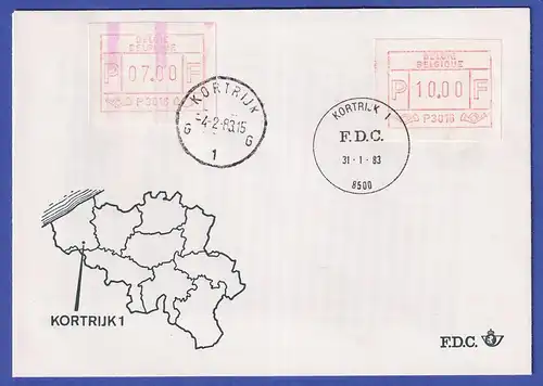 Belgien FRAMA-ATM P3016 mit ENDSTREIFEN O KORTRIJK 4.2.83 als Zufrank. auf FDC