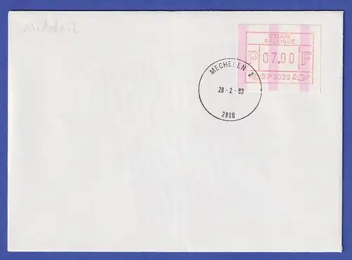 Belgien FRAMA-ATM P3020 mit ENDSTREIFEN  auf FDC MECHELEN 2  28.2.83