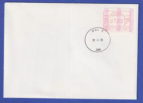 Belgien FRAMA-ATM P3021 mit ENDSTREIFEN-Anfang auf FDC MOL 1  28.3.83