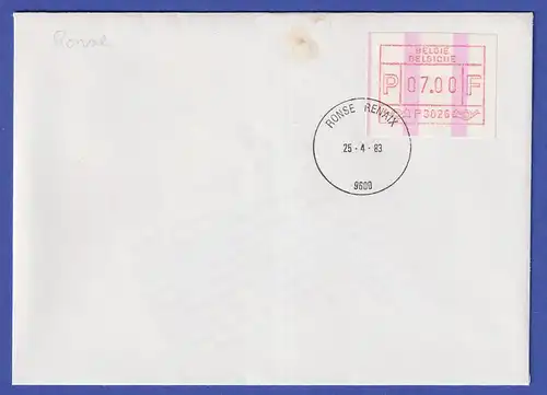 Belgien FRAMA-ATM P3026 mit ENDSTREIFEN  auf FDC RONSE RENAIX  25.4.83