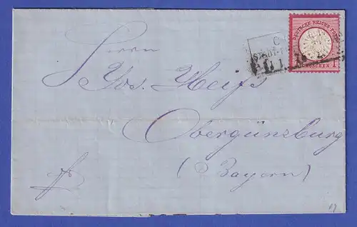 Deutsches Reich gr. Brustschild 1 Groschen Mi.-Nr. 19 auf Brief aus COELN