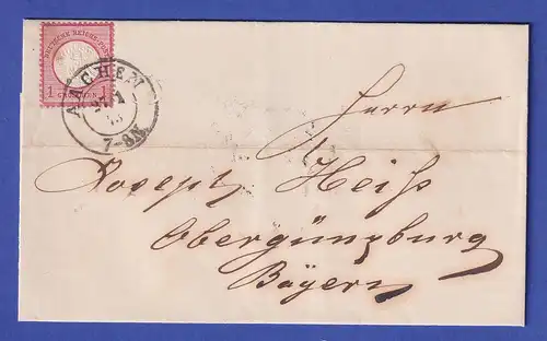 Deutsches Reich gr. Brustschild 1 Groschen Mi.-Nr. 19 auf Brief aus AACHEN