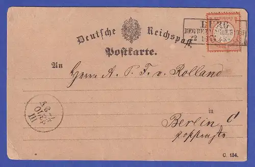 Deutsches Reich gr. Brustschild 1/2 Gr Mi.-Nr. 18 auf Postkarte aus BURG