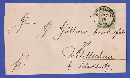 Deutsches Reich gr. Brustschild 1/3 Gr Mi.-Nr. 17 auf Brief aus SCHWEIDNITZ