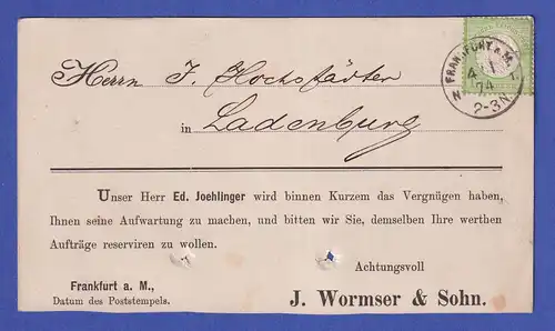 Deutsches Reich gr. Brustschild 1 Kr Mi.-Nr. 23 a  auf Karte aus FRANKFURT A.M.