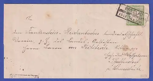 Deutsches Reich gr. Brustschild 1/3 Gr Mi.-Nr. 17 auf Brief aus BRESLAU