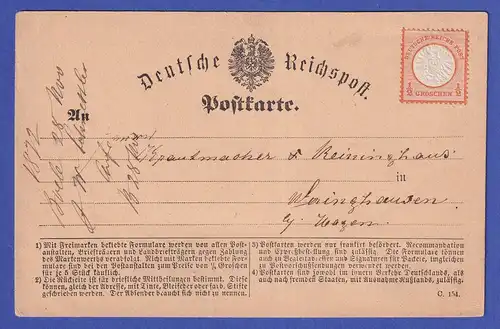 Deutsches Reich gr. Brustschild 1/2 Gr Mi.-Nr. 18 auf Postkarte ohne Poststempel
