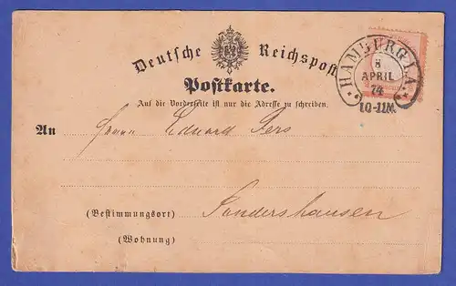 Deutsches Reich gr. Brustschild 1/2 Gr Mi.-Nr. 18 auf Postkarte aus HAMBURG