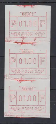 Belgien FRAMA-ATM P3051 ohne Oberlinie zusammenhängender 3er-Streifen **