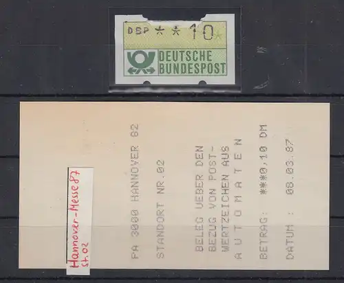 ATM 10Pfg mit Knickdruck teilweise auf Rückseite  mit AQ HANNOVER 82   8.3.87