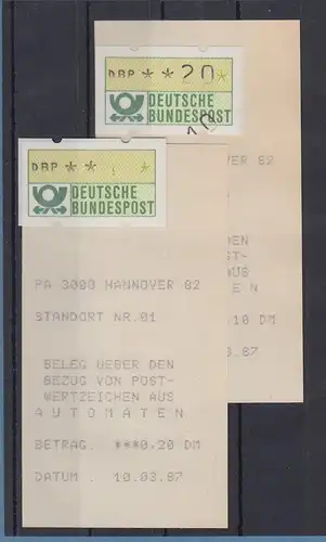 2 ATM mit sich ergänzendem Teil- / Doppeldruck mit 2 AQ HANNOVER 82   10.3.87