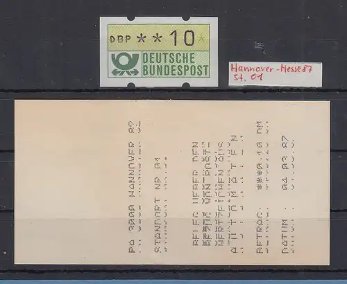 ATM 10Pfg mit verdruckter (zusätzliche Abstände) AQ HANNOVER 82   4.3.87