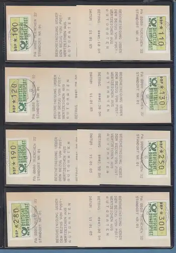 ATM 1.1 kpl Tastensatz 10-300 Pfg gest. auf AQ mit 14 AQ MÜNCHEN 32 vom 11.1.85