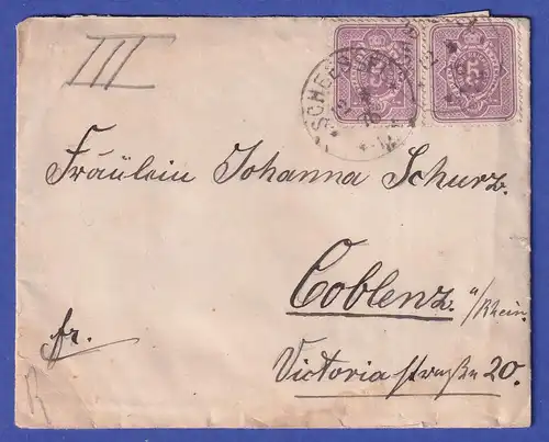 Deutsches Reich 5 Pfennige Mi.-Nr. 32 als MEF auf Brief aus SCHEESSEL 12.8.76