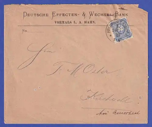 Deutsches Reich 20 Pfennige Mi.-Nr. 34, auf Bankbrief aus FRANKFURT A. M.