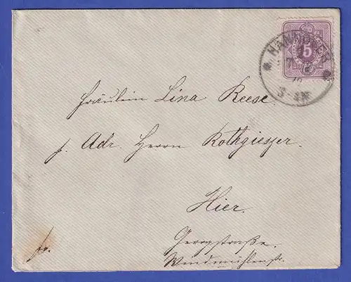 Deutsches Reich 5 Pfennige Mi.-Nr. 32 auf Brief aus HANNOVER
