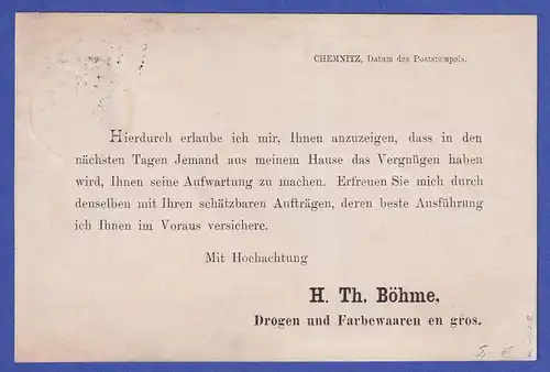 Deutsches Reich 3 Pfennig Mi.-Nr. 39 a auf Drucksachen-Karte aus CHEMNITZ