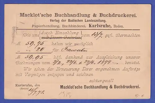 Deutsches Reich 5 Pfennige Mi.-Nr. 32 auf Drucksachen-Postkarte aus CARLSRUHE