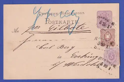 Dt. Reich 5 und 25 Pfennig Mi.-Nr. 40 und 43 a als MiF auf Postkarte aus HAGEN