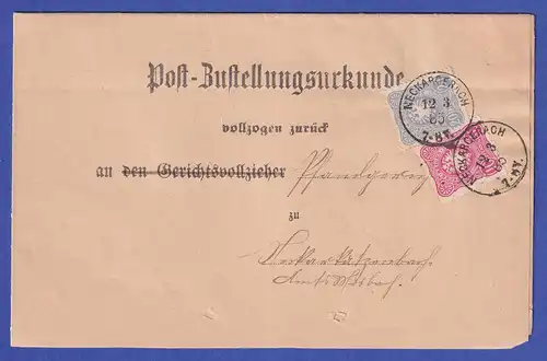 Dt. Reich 10 und 20 Pfennig Mi.-Nr. 41 und 42 als MiF auf Postzustellungsurkunde