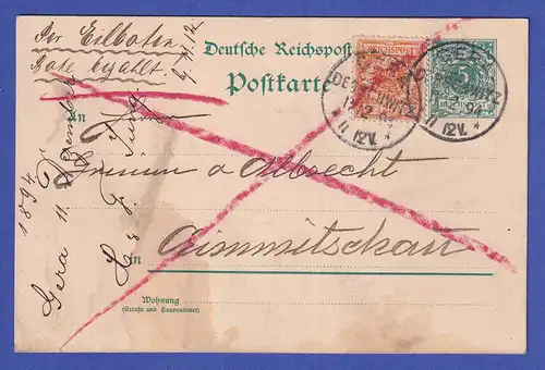 Dt. Reich Krone/Adler 5 und 25 Pfennig Mi.-Nr. 46 und 49 als MiF auf Postkarte 