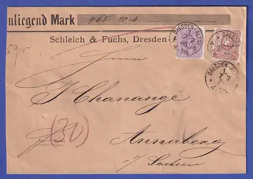 Dt. Reich 5 und 25 Pfennig Mi.-Nr. 40 und 43 als MiF auf Postkarte aus DRESDEN