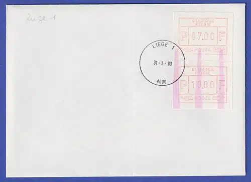 Belgien FRAMA-ATM P3044 mit ENDSTREIFEN-Ende über 2 ATM auf FDC LIEGE 1  31.1.83