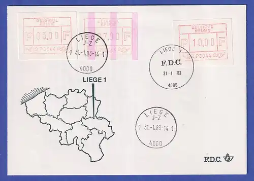 Belgien FRAMA-ATM P3044 mit ENDSTREIFEN als ZF auf VS-FDC, 31.1.83