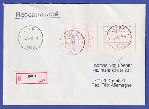 Belgien FRAMA-ATM P3044 69,00 mit ENDSTREIFEN in MIF auf R-Brief O LIEGE 6.4.83 