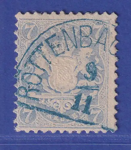 Bayern Wappen 7 Kreuzer ultramarin Mi.-Nr. 25Ya mit blauem Halbkreis ROTTENBACH