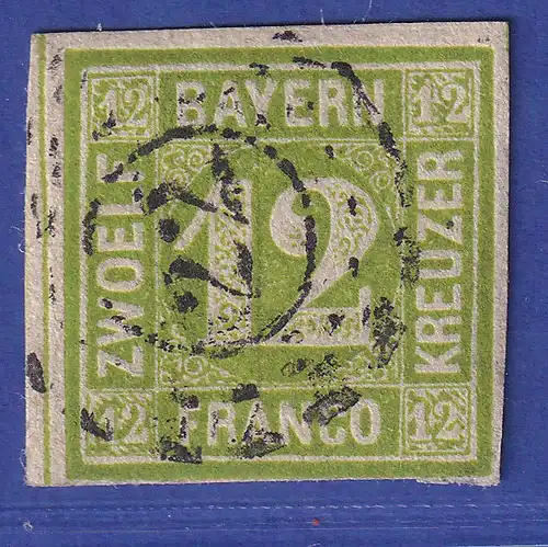Bayern 12 Kreuzer grün Mi.-Nr. 12 mit OMR 22, unten teils lupenrandig
