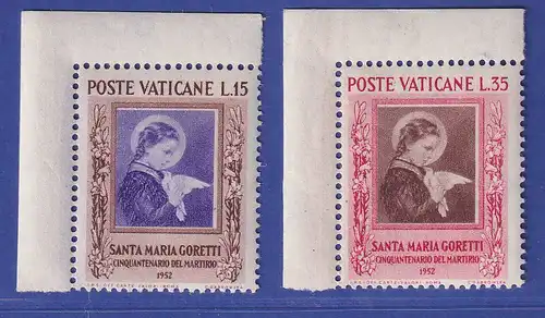 Vatikan 1953 Hl. Maria Goretti Mi.-Nr. 190-191 Eckrandstücke postfrisch **