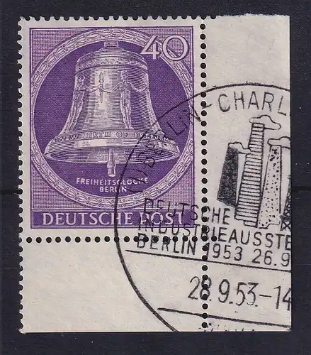 Berlin 1953 Glocke mitte 40 Pfg Mi.-Nr. 105 Eckrandstück UR mit So.-O 28.9.53