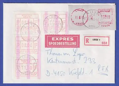 Belgien ATM P3044  4 ATM u.a. Satz 8-11-20 mit ENDSTREIFEN auf R-Expr.-Brief !
