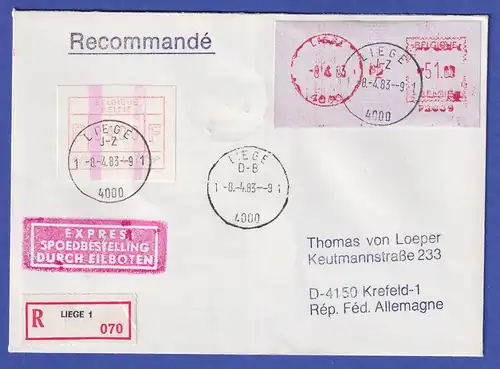 Belgien ATM P3044 Höchstwert 84.00 mit ENDSTREIFEN neben SFS auf R-Expr.-Brief 