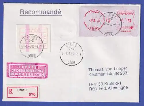 Belgien ATM P3044 Höchstwert 84.00  mit ENDSTREIFEN neben SFS auf R-Expr-Brief