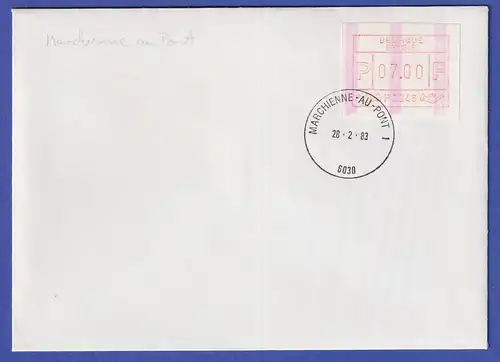 Belgien FRAMA-ATM P3046 mit ENDSTREIFEN auf FDC MARCHIENNE-AU-PONT  28.2.83