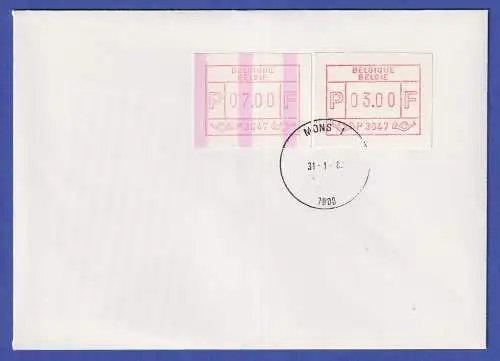 Belgien FRAMA-ATM P3047 mit ENDSTREIFEN auf FDC MONS vom 31.01.83