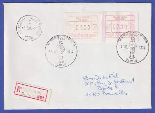 Belgien FRAMA-ATM P3048 mit ENDSTREIFEN   auf R-Brief aus MOUSCRON 1.6.83  RRR