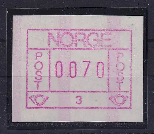 Norwegen / Norge Frama-ATM 1978, Aut.-Nr. 3 mit Endstreifen, Wert 0070 **