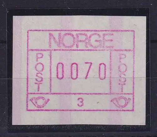 Norwegen / Norge Frama-ATM 1978  Aut.-Nr. 3 mit Endstreifen, Wert 0070 **