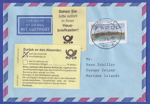 ATM Sanssouci Mi.-Nr. 2.2.1 Wert 200 auf Lp-Brief aus SIEGSDORF auf die Marianen