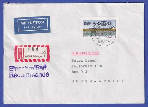 ATM Sanssouci Mi.-Nr. 2.2.1 Wert 650 auf R-Brief aus Erlangen n. RSA 11.10.93