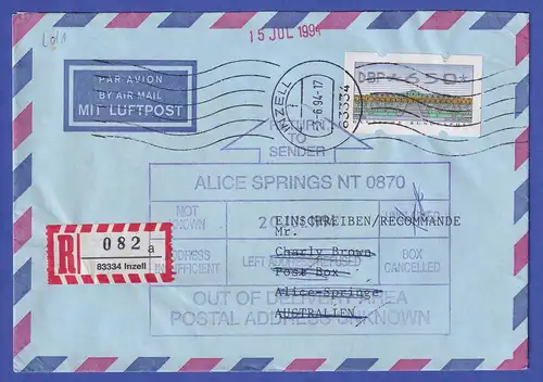 ATM Sanssouci Mi.-Nr. 2.2.1 Wert 650 auf R-Brief ab INZELL nach Australien 1994