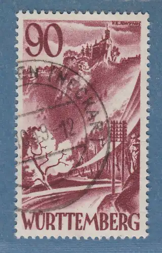 Franz. Zone Württemberg Freimarke 90Pfg Mi.-Nr. 37 O gepr. Schlegel BPP