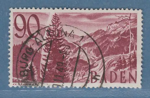 Franz. Zone Baden Freimarke 90Pfg Mi.-Nr. 37 O gepr. Schlegel BPP