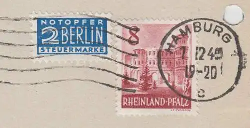 Franz. Zone Rh.-Pfalz Porta Nigra Mi.-Nr. 36 als EF auf Postkarte, FB Schlegel 