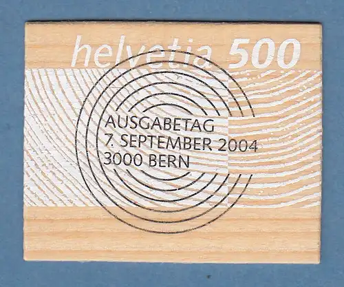 Schweiz 2004 Holz-Briefmarke Mi.-Nr. 1889 mit zentr. Ersttagsstempel