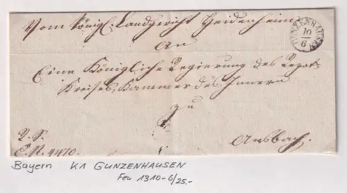 Bayern Vorphila-Brief mit Einkreis-Stempel GUNZENHAUSEN nach 1834