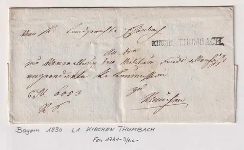 Bayern 1830 Vorphila-Brief mit Einzeiler KIRCHEN=THUMBACH